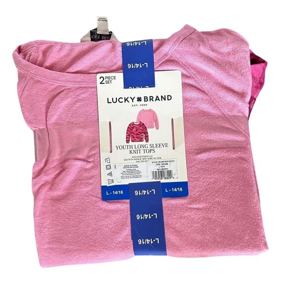 NEW Girls set of 2 Lucky Brand Pink Knit and Camo Long Sleeve Tops Sz L 14/16 - Picture 1 of 1